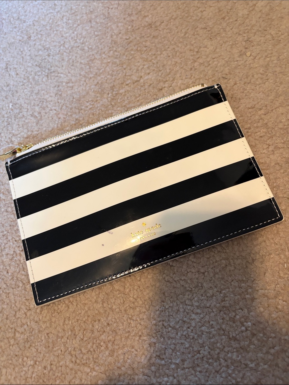 kate spade Black and White Stripe Patent Zip Pouch